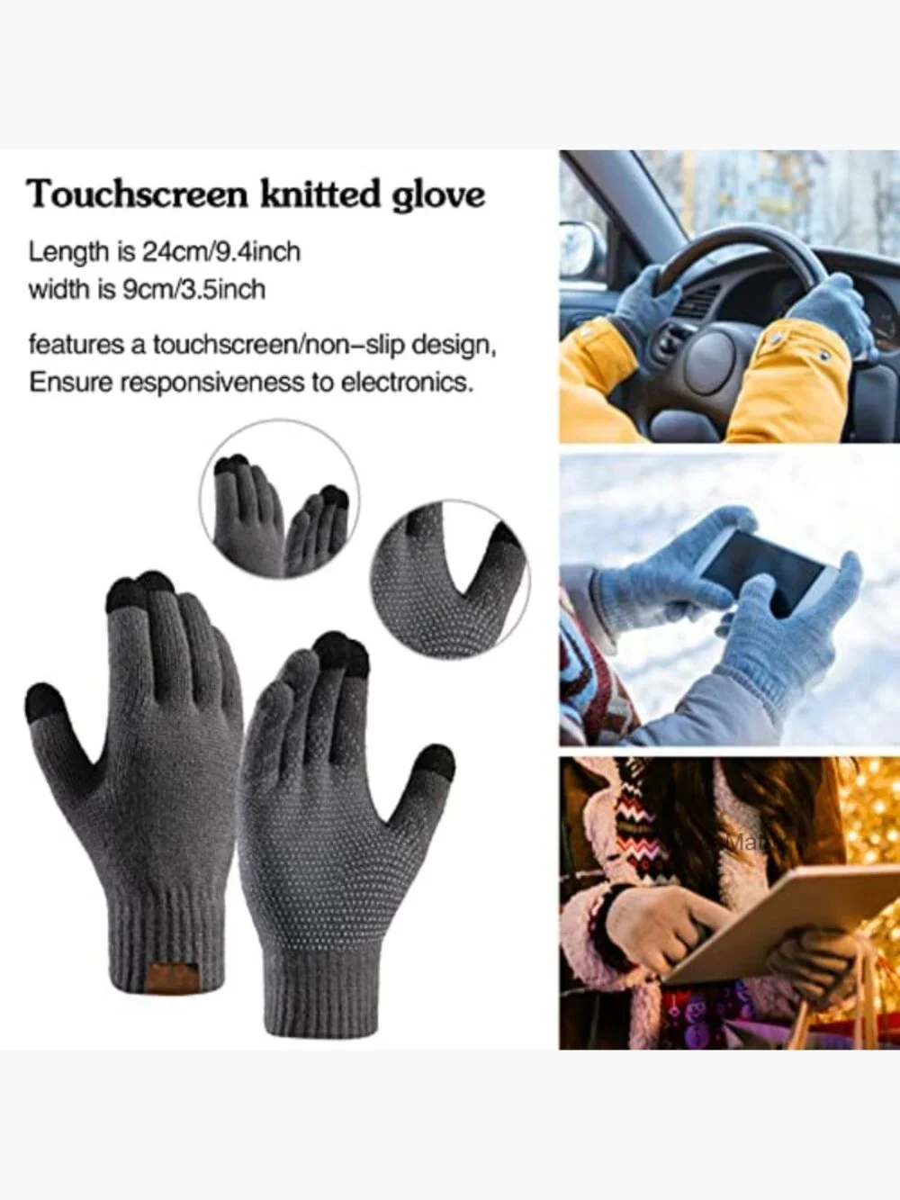 Unisex 3-Piece Knit Hat Scarf Gloves Set Warm Touchscreen Winter Gear